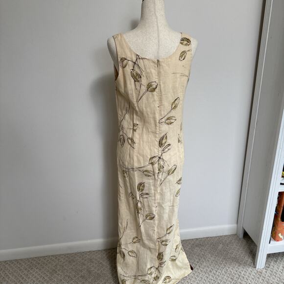 Rafaella Dress Womens 10 White Tan Floral Linen Casual Zip Back Maxi Sundress - Picture 3 of 16